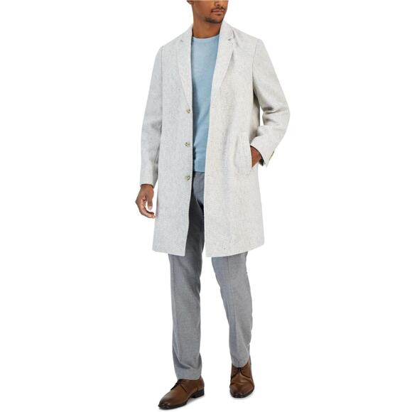 Alfani Men's Vanilla White Woven Textured Bruno Classic Mid Length Coat Size S - Picture 1 of 8